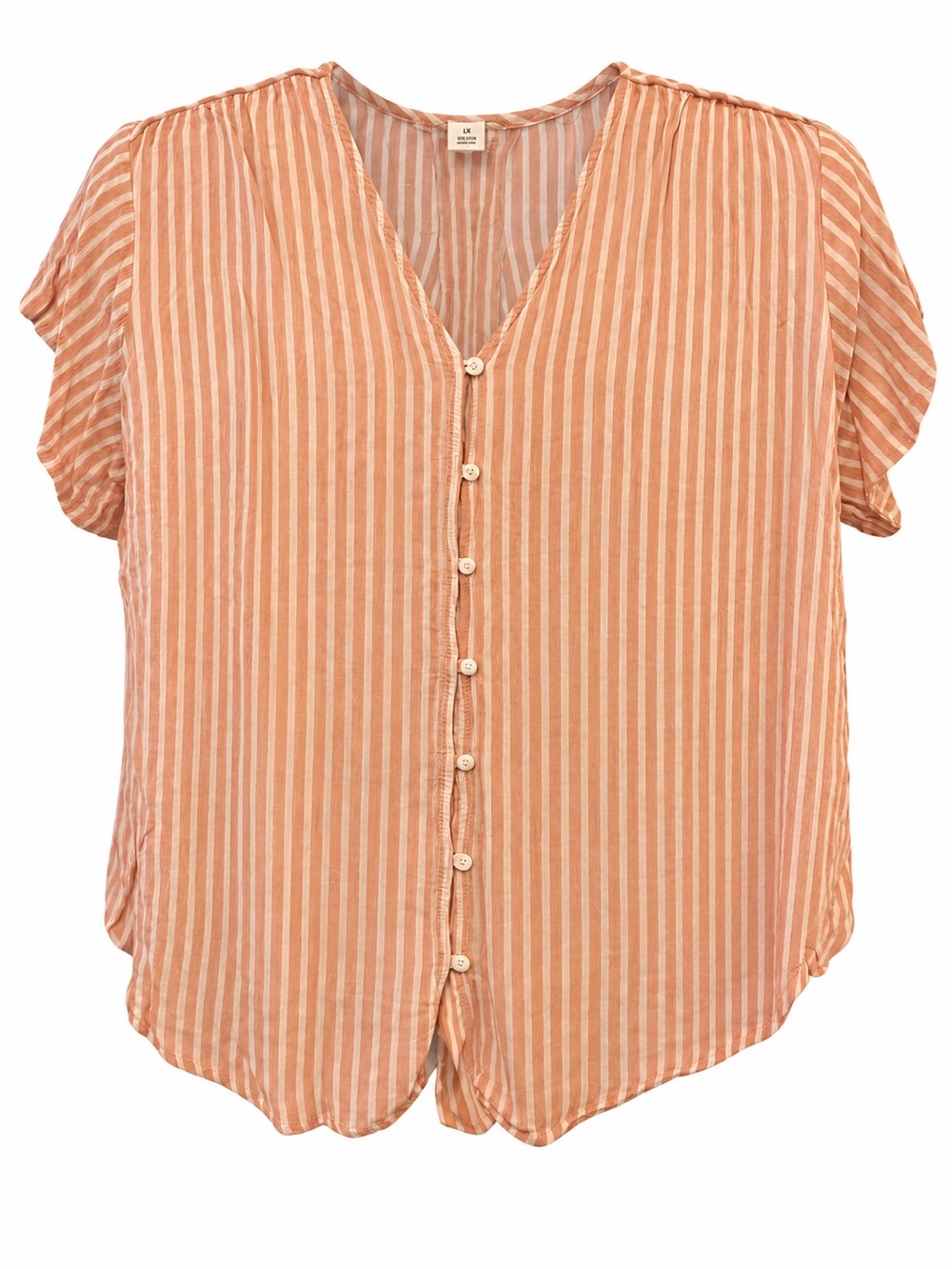 Liz Claiborne Peach and Cream Striped Button-Front Blouse